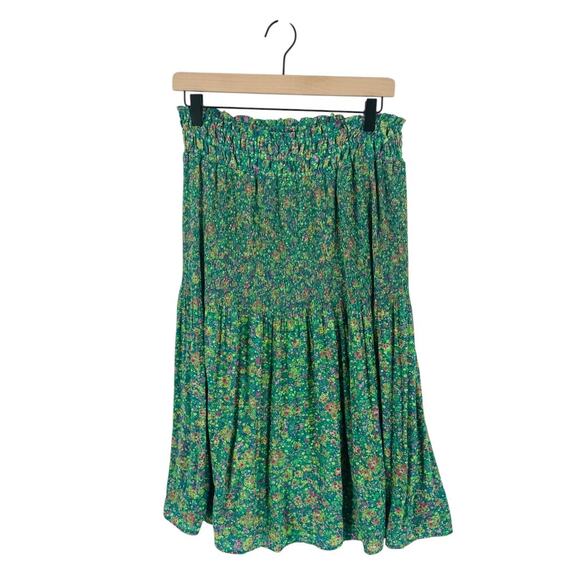 Sunny Leigh NWT Green Floral Midi Skirt Smocked Waist Juniper Green Size S - Picture 1 of 9